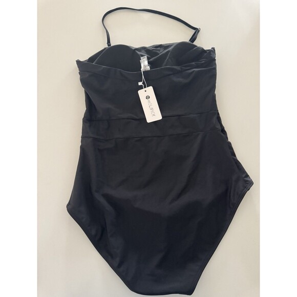 Women Black Bandeau One Piece Swimsuit Tummy Control Bathing Suit Halter size L - Picture 9 of 13
